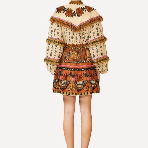 Farm Rio Beige Ainika Floral Ruffle Mini-Dress - Picture 3 of 7